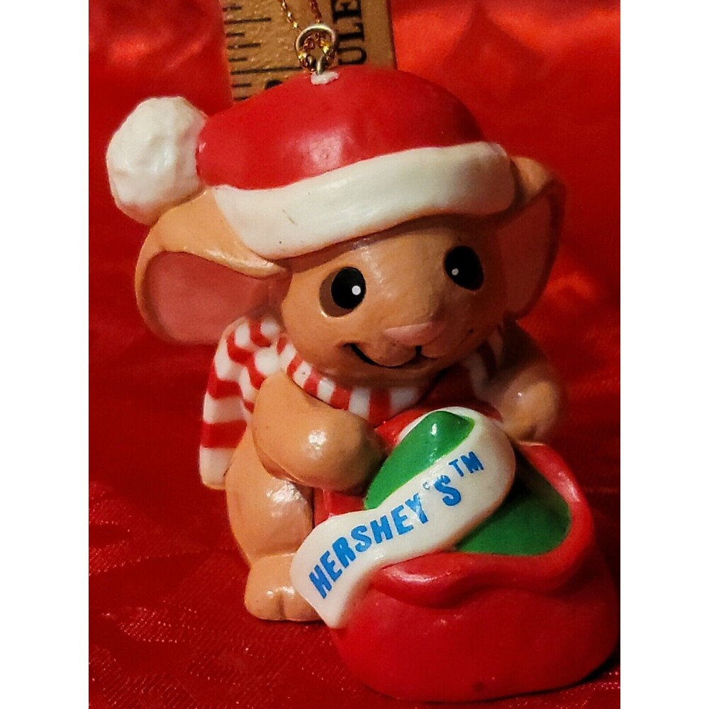 Vintage HERSHEY'S Chocolate - SANTA MOUSE Sack & Hershey Kiss Christmas Ornament